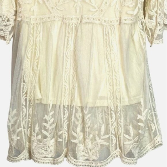 Floral Embroidered Sheer Boho Tunic Top Cream Lace AndTheWhy Size L - Picture 4 of 9